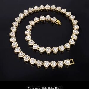 Simple rhinestones heart tennis gold plated art deco unisex necklace #326